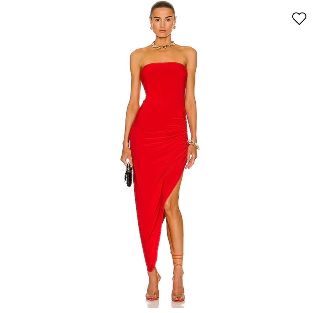 Norma Kamali Red Asymmetrical Bodycon Strapless Cocktail Dress